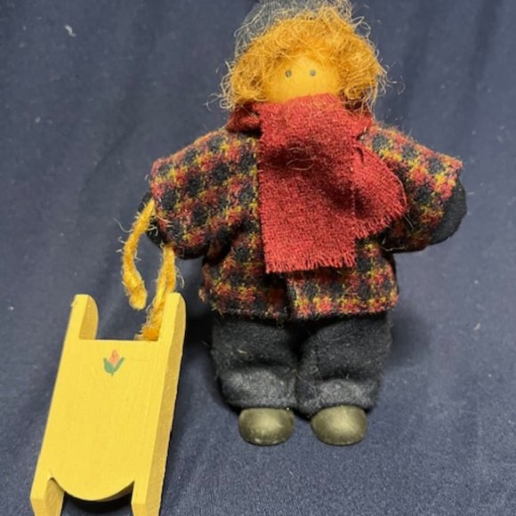VTG 1992 Wooden Boy Winter Clothes w/Sled Doll Lizzie High 6"x4" Retired - Picture 11 of 14